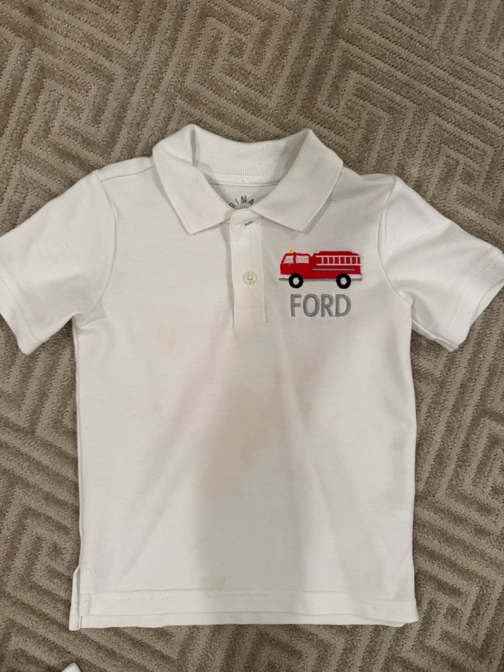 “Ford” White Kids Polo with Red Fire Truck Embroidery- Primary size 3
